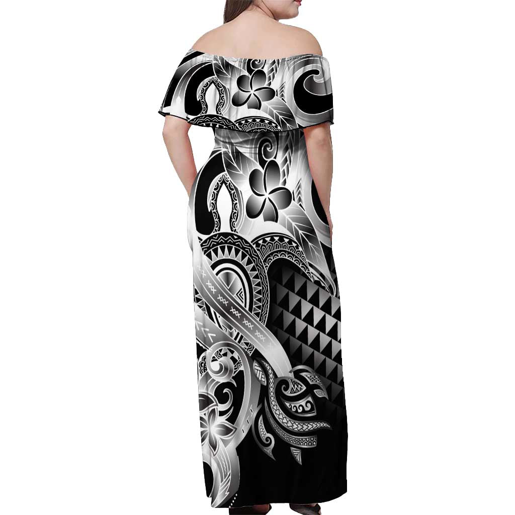 Aloha Black Tribal Honu Tattoo Off Shoulder Maxi Dress LT9 - Polynesian Pride