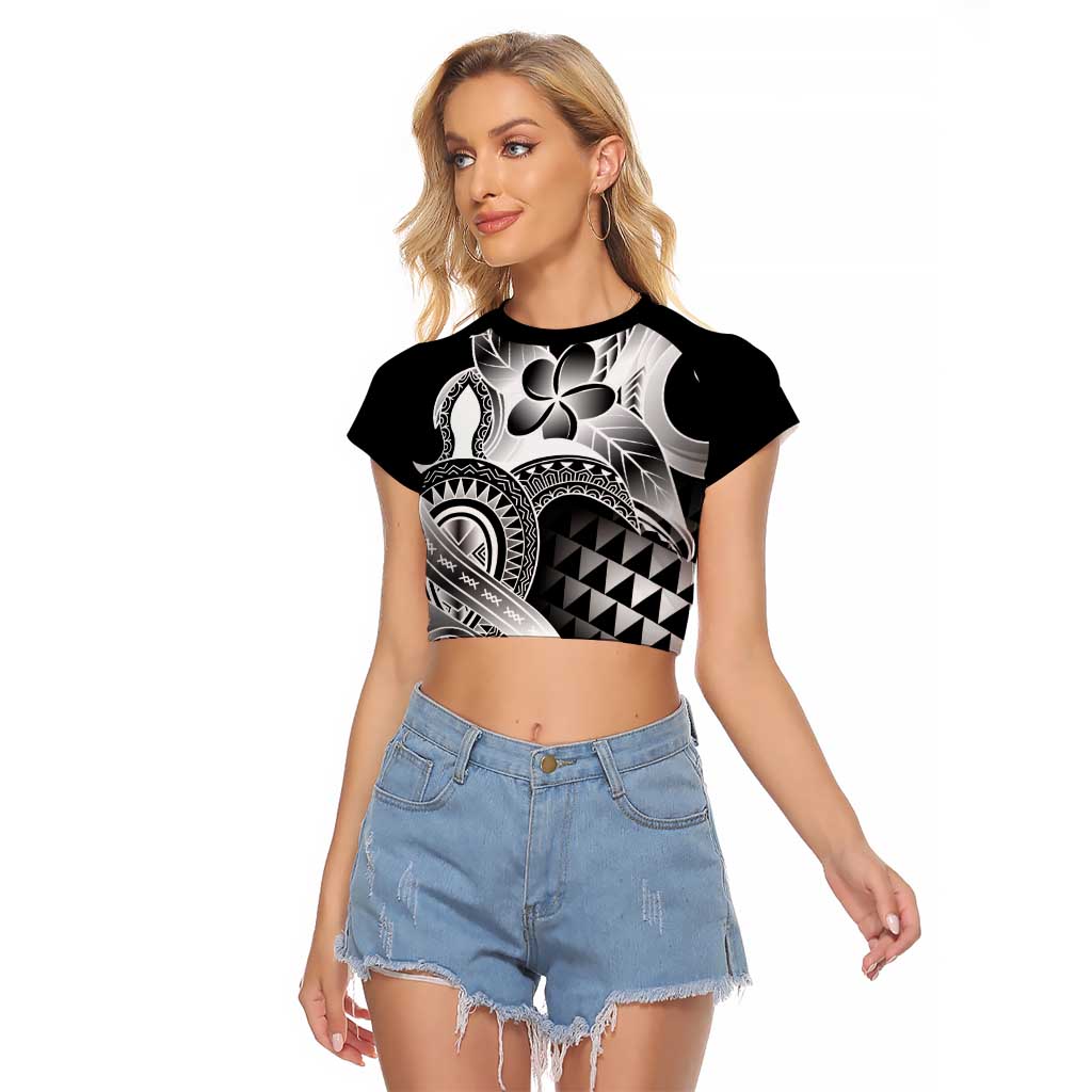 Aloha Black Tribal Honu Tattoo Raglan Cropped T Shirt LT9 Female Black - Polynesian Pride