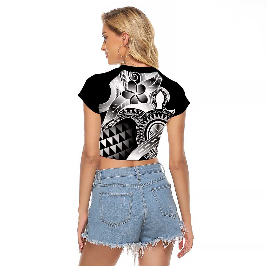 Aloha Black Tribal Honu Tattoo Raglan Cropped T Shirt LT9 - Polynesian Pride