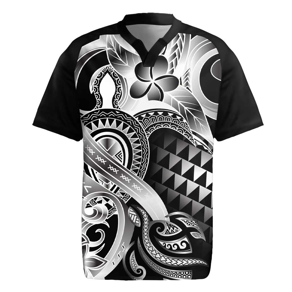 Aloha Black Tribal Honu Tattoo Rugby Jersey LT9 Black - Polynesian Pride