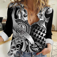 Aloha Black Tribal Honu Tattoo Women Casual Shirt LT9 Female Black - Polynesian Pride