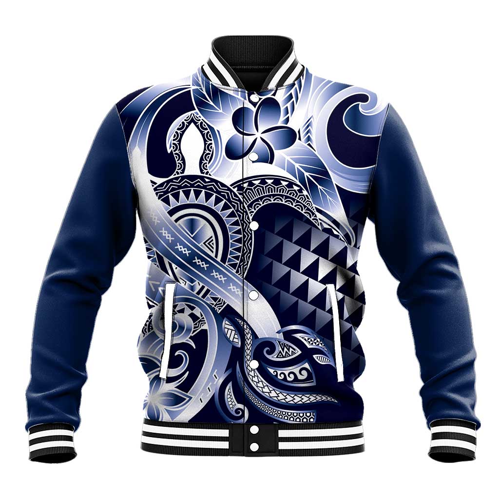 Aloha Blue Tribal Honu Tattoo Baseball Jacket LT9 Unisex Blue - Polynesian Pride