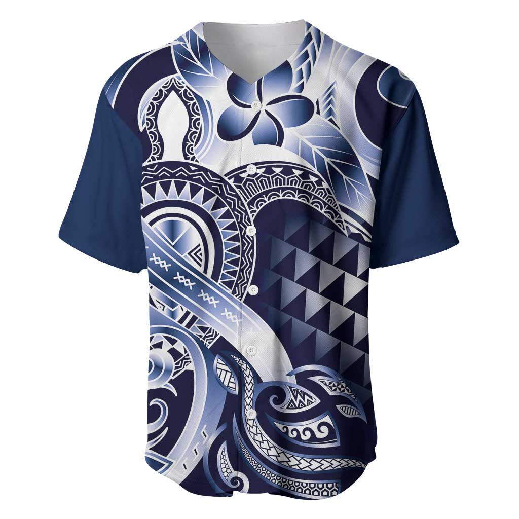 Aloha Blue Tribal Honu Tattoo Baseball Jersey LT9 Blue - Polynesian Pride