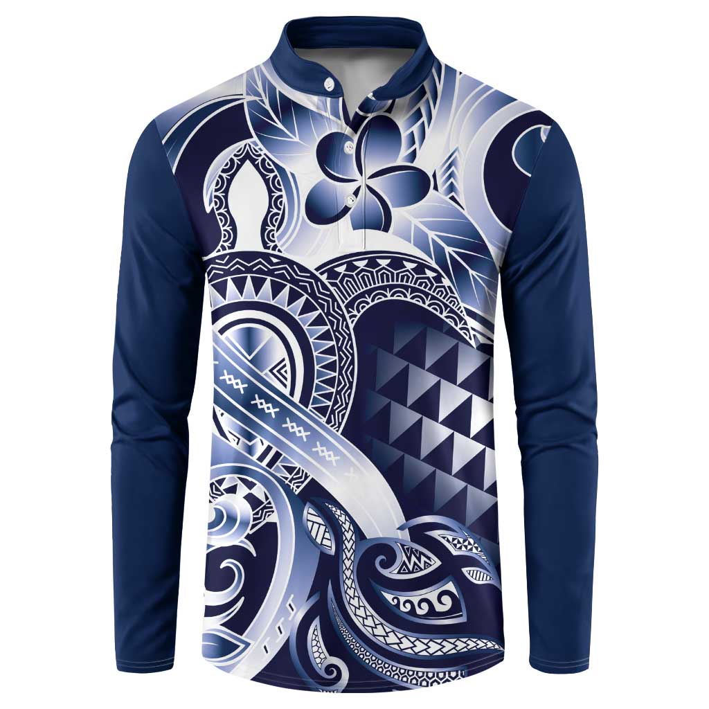 Aloha Blue Tribal Honu Tattoo Button Sweatshirt LT9 Blue - Polynesian Pride