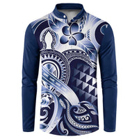 Aloha Blue Tribal Honu Tattoo Button Sweatshirt LT9 Blue - Polynesian Pride