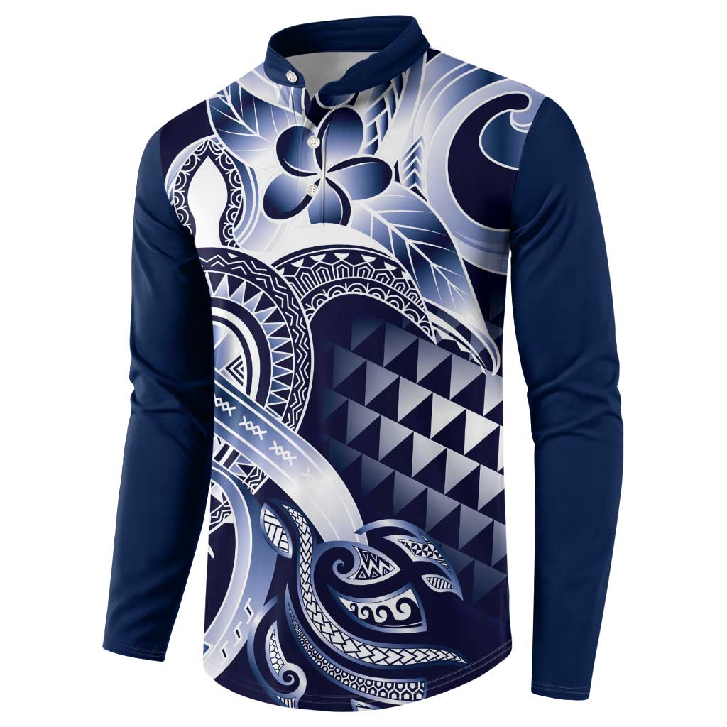 Aloha Blue Tribal Honu Tattoo Button Sweatshirt LT9 - Polynesian Pride