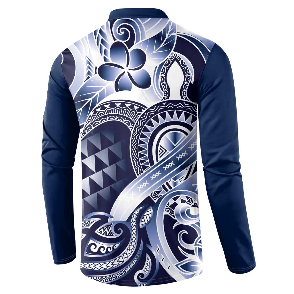 Aloha Blue Tribal Honu Tattoo Button Sweatshirt LT9 - Polynesian Pride