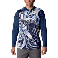 Aloha Blue Tribal Honu Tattoo Button Sweatshirt LT9 - Polynesian Pride