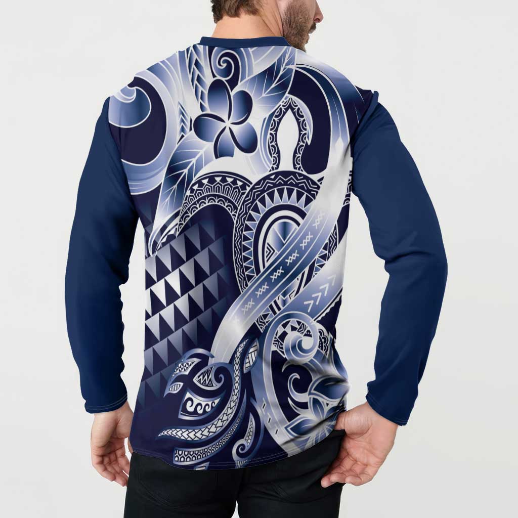 Aloha Blue Tribal Honu Tattoo Button Sweatshirt LT9 - Polynesian Pride