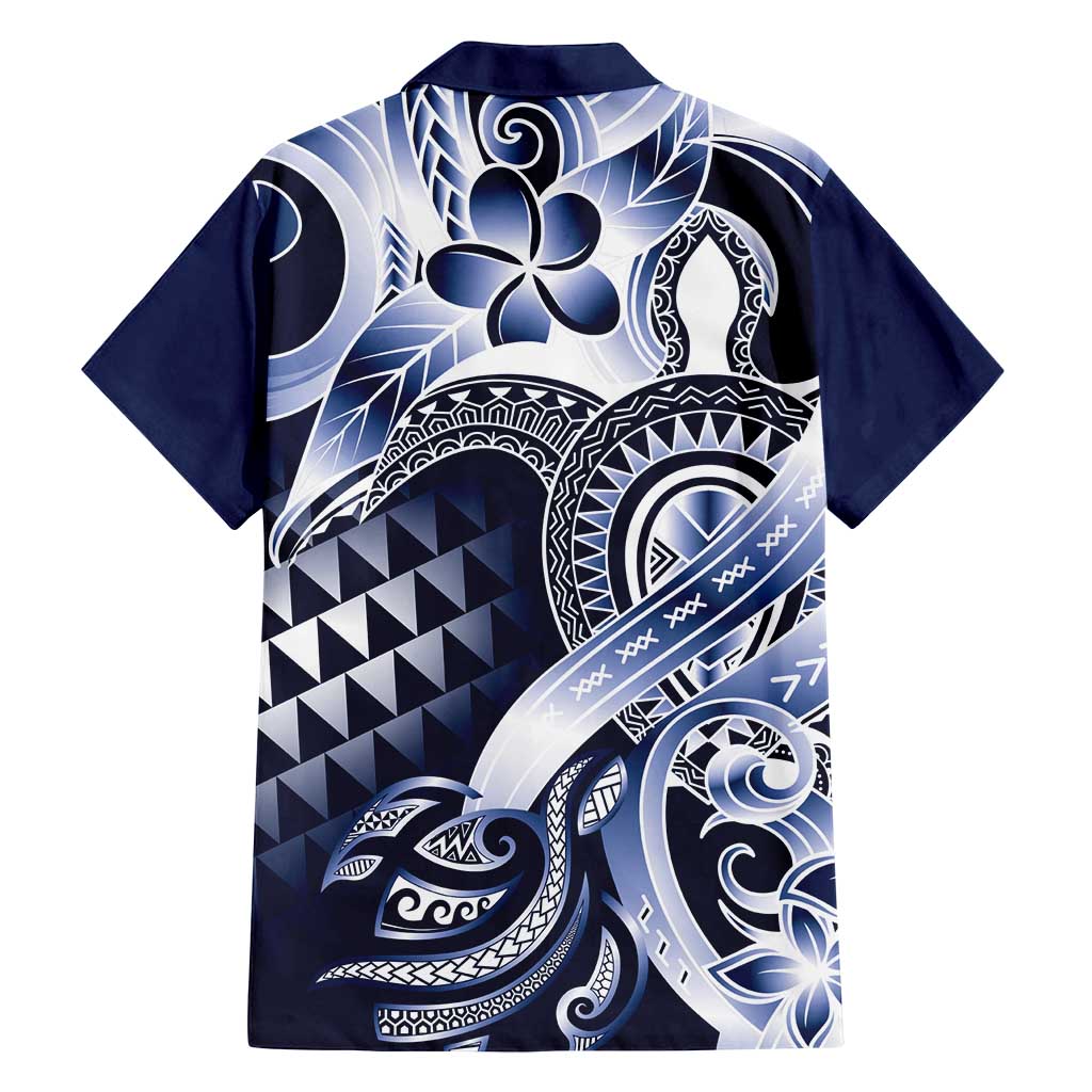 Aloha Blue Tribal Honu Tattoo Family Matching Long Sleeve Bodycon Dress and Hawaiian Shirt