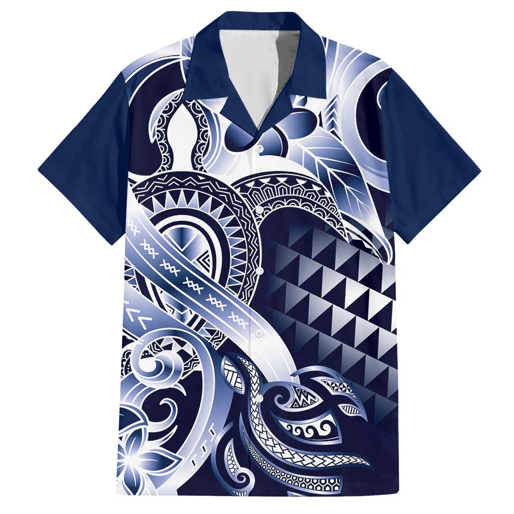 Aloha Blue Tribal Honu Tattoo Family Matching Puletasi and Hawaiian Shirt LT9 Dad's Shirt - Short Sleeve Blue - Polynesian Pride