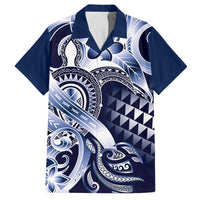 Aloha Blue Tribal Honu Tattoo Family Matching Puletasi and Hawaiian Shirt LT9 Dad's Shirt - Short Sleeve Blue - Polynesian Pride