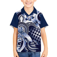 Aloha Blue Tribal Honu Tattoo Family Matching Puletasi and Hawaiian Shirt LT9 Son's Shirt Blue - Polynesian Pride