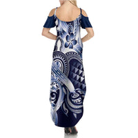 Aloha Blue Tribal Honu Tattoo Family Matching Summer Maxi Dress and Hawaiian Shirt