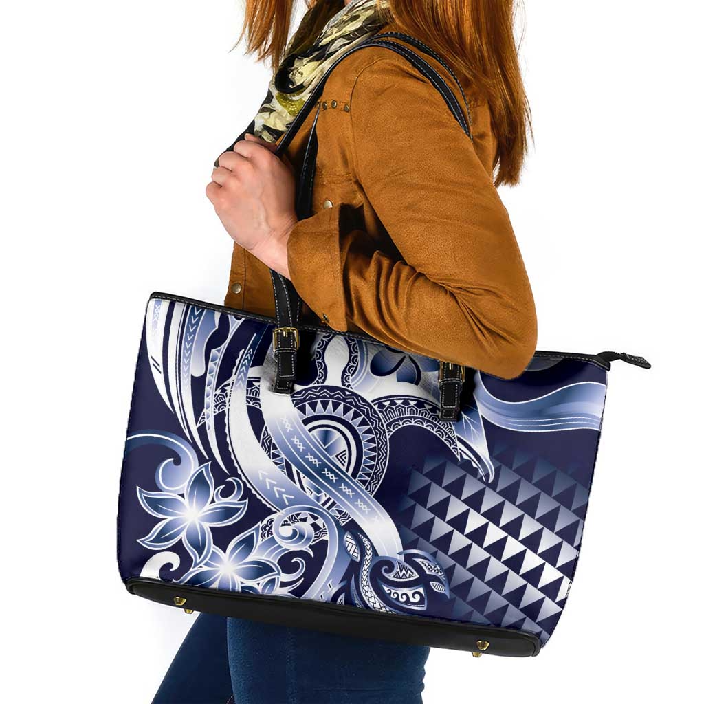 Aloha Blue Tribal Honu Tattoo Leather Tote Bag LT9 Blue - Polynesian Pride