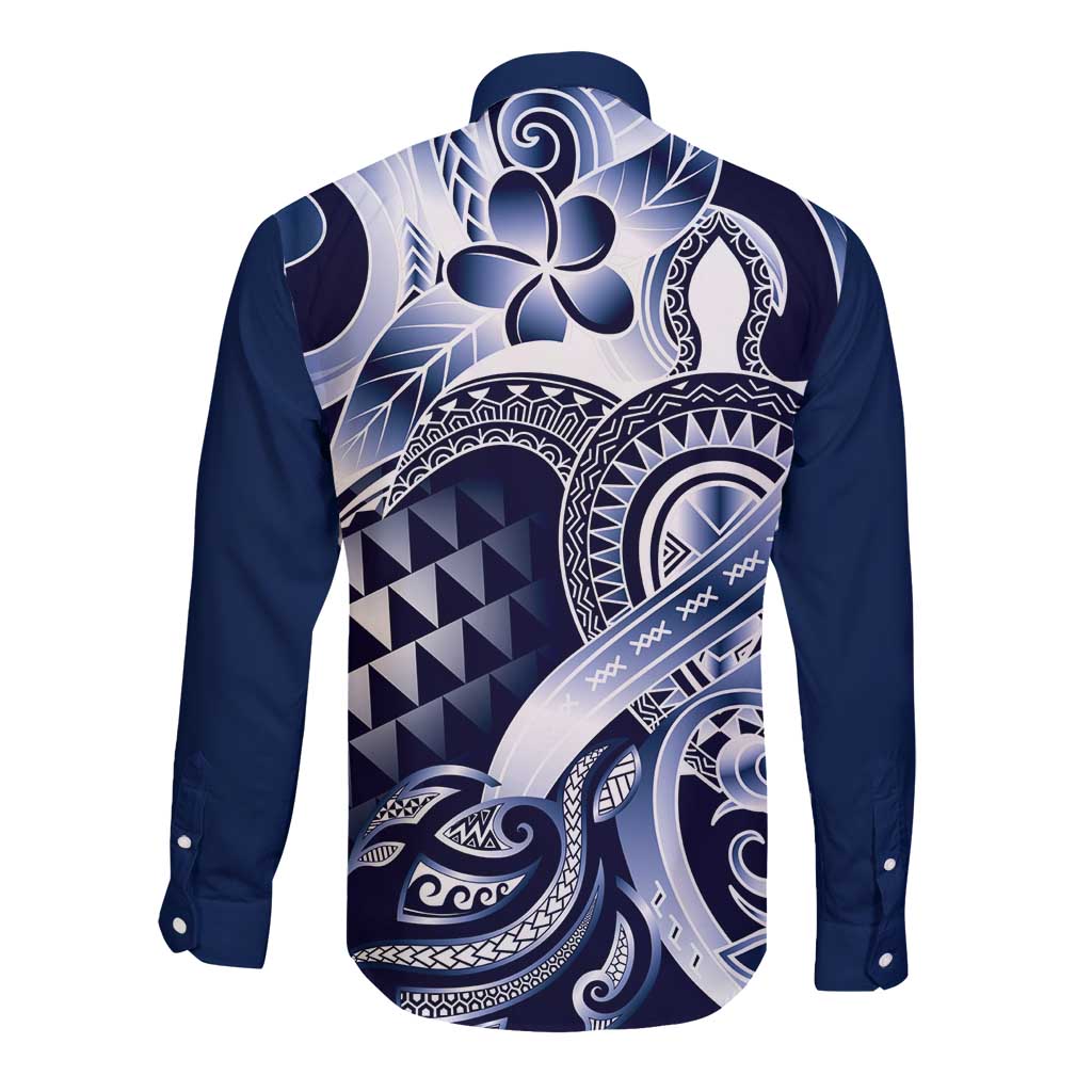 Aloha Blue Tribal Honu Tattoo Long Sleeve Button Shirt LT9 - Polynesian Pride