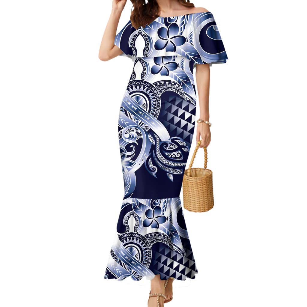 Aloha Blue Tribal Honu Tattoo Mermaid Dress LT9 Women Blue - Polynesian Pride