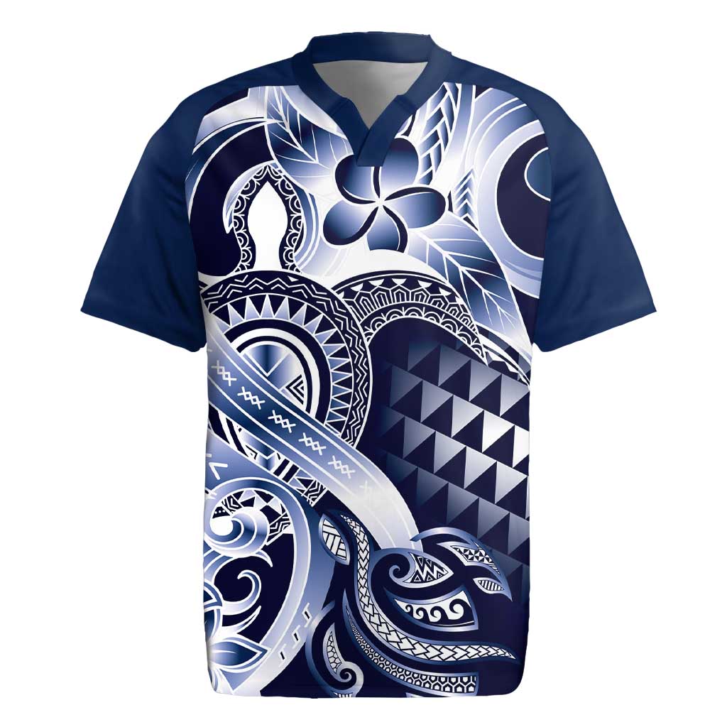 Aloha Blue Tribal Honu Tattoo Rugby Jersey LT9 Blue - Polynesian Pride