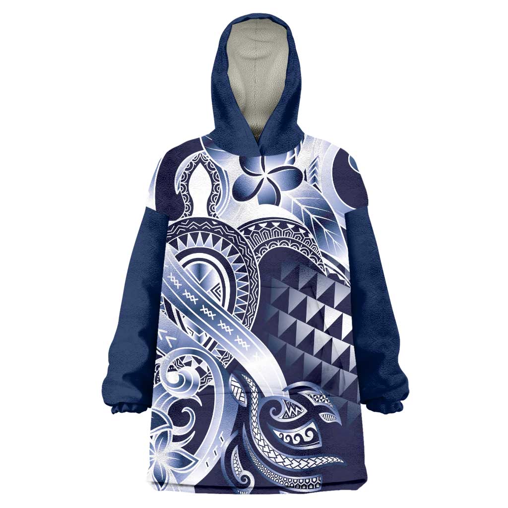 Aloha Blue Tribal Honu Tattoo Wearable Blanket Hoodie