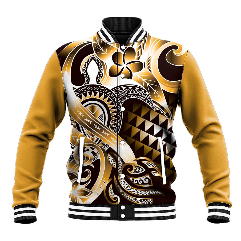 Aloha Gold Tribal Honu Tattoo Baseball Jacket LT9 Unisex Gold - Polynesian Pride