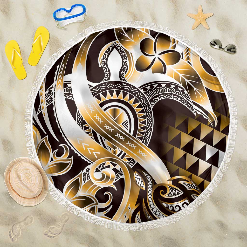 Aloha Gold Tribal Honu Tattoo Beach Blanket