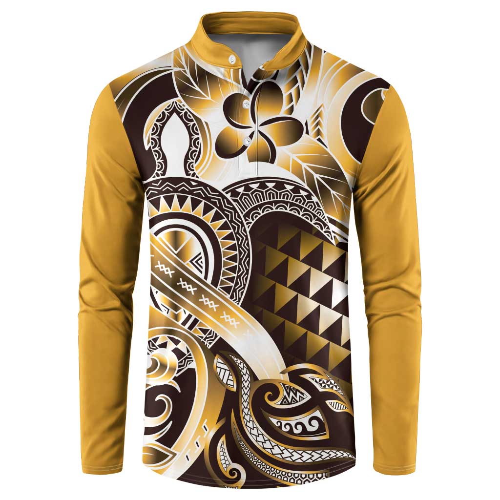 Aloha Gold Tribal Honu Tattoo Button Sweatshirt LT9 Gold - Polynesian Pride