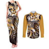 Aloha Gold Tribal Honu Tattoo Couples Matching Tank Maxi Dress and Long Sleeve Button Shirt