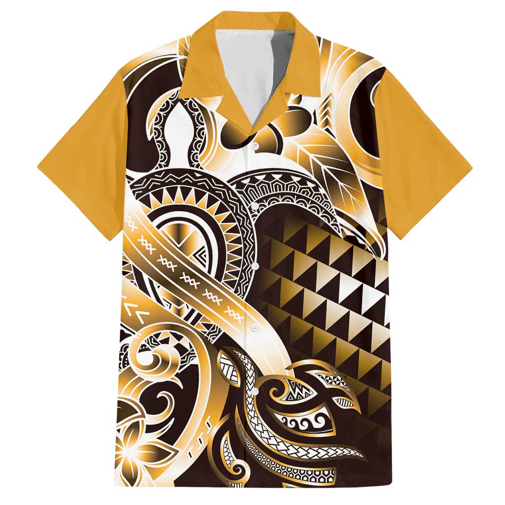 Aloha Gold Tribal Honu Tattoo Family Matching Puletasi and Hawaiian Shirt