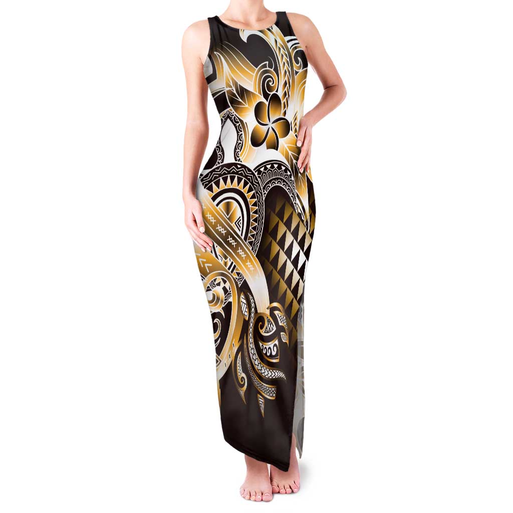 Aloha Gold Tribal Honu Tattoo Family Matching Tank Maxi Dress and Hawaiian Shirt