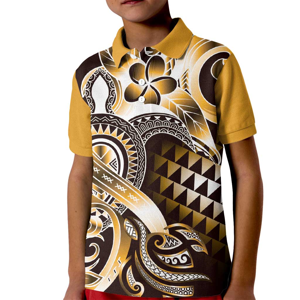 Aloha Gold Tribal Honu Tattoo Kid Polo Shirt LT9 Kid Gold - Polynesian Pride