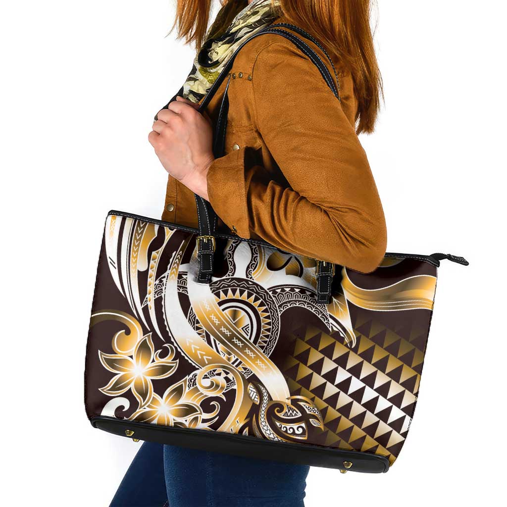 Aloha Gold Tribal Honu Tattoo Leather Tote Bag LT9 Gold - Polynesian Pride