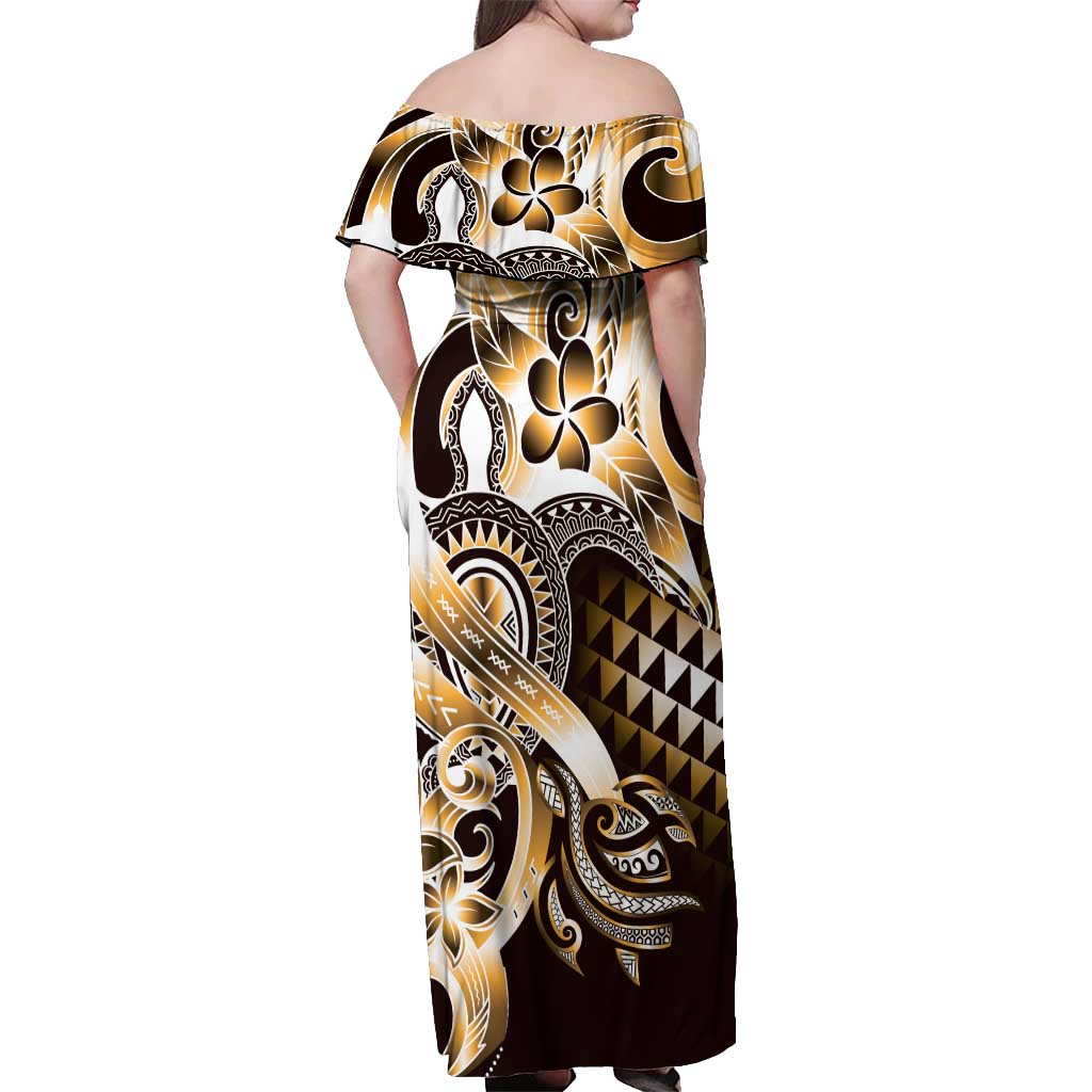 Aloha Gold Tribal Honu Tattoo Off Shoulder Maxi Dress LT9 - Polynesian Pride
