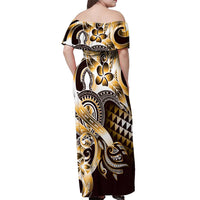 Aloha Gold Tribal Honu Tattoo Off Shoulder Maxi Dress LT9 - Polynesian Pride