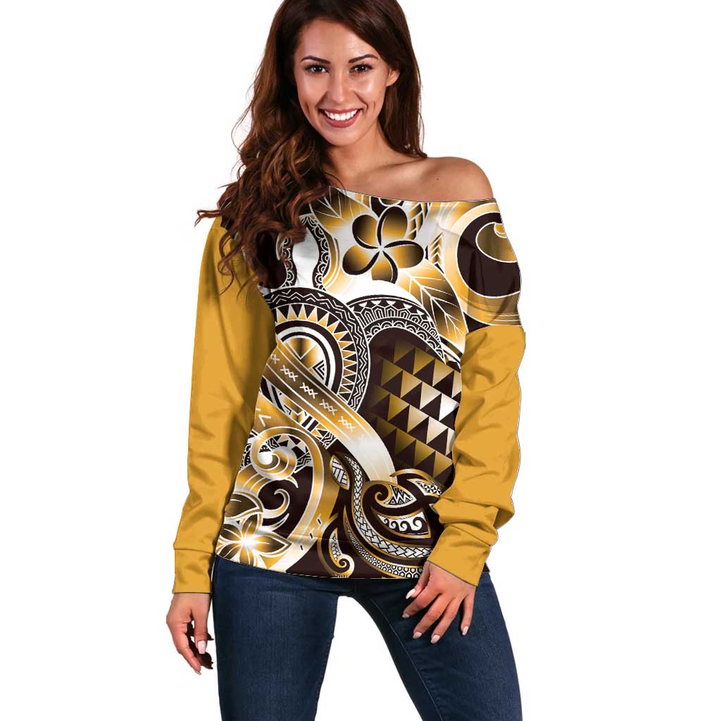 Aloha Gold Tribal Honu Tattoo Off Shoulder Sweater