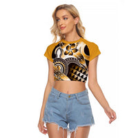 Aloha Gold Tribal Honu Tattoo Raglan Cropped T Shirt LT9 Female Gold - Polynesian Pride