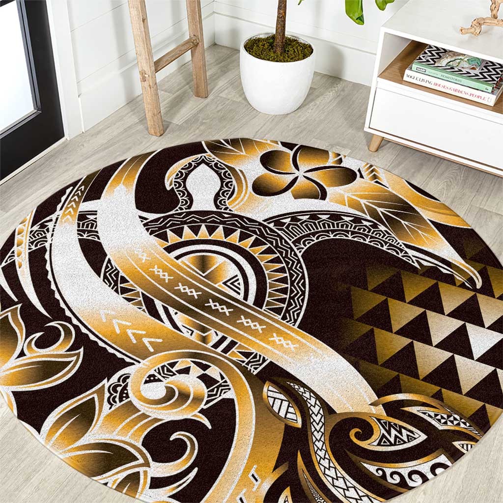 Aloha Gold Tribal Honu Tattoo Round Carpet