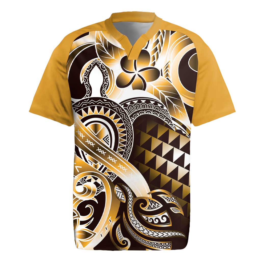 Aloha Gold Tribal Honu Tattoo Rugby Jersey LT9 Gold - Polynesian Pride