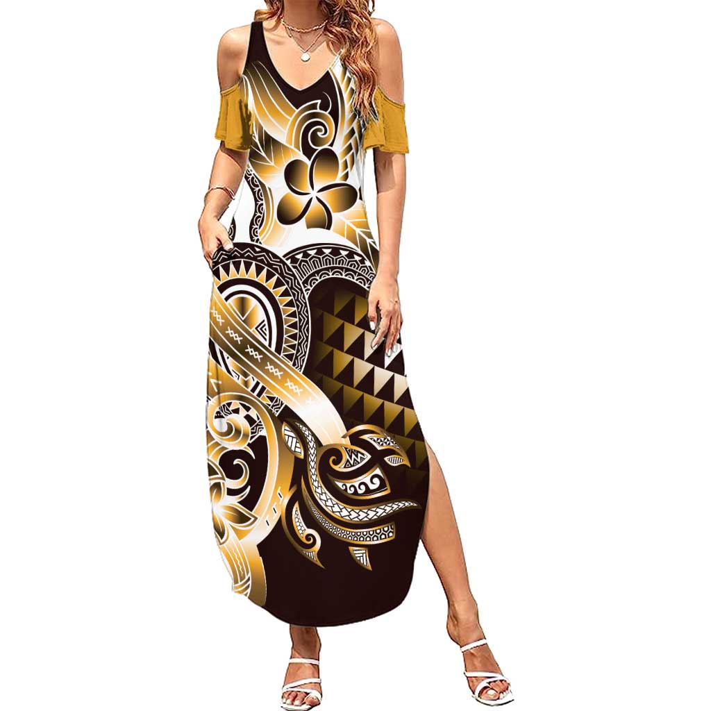 Aloha Gold Tribal Honu Tattoo Summer Maxi Dress