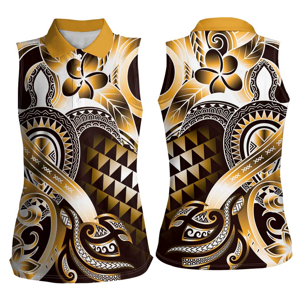 Aloha Gold Tribal Honu Tattoo Women Sleeveless Polo Shirt LT9 - Polynesian Pride