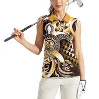 Aloha Gold Tribal Honu Tattoo Women Sleeveless Polo Shirt LT9 - Polynesian Pride