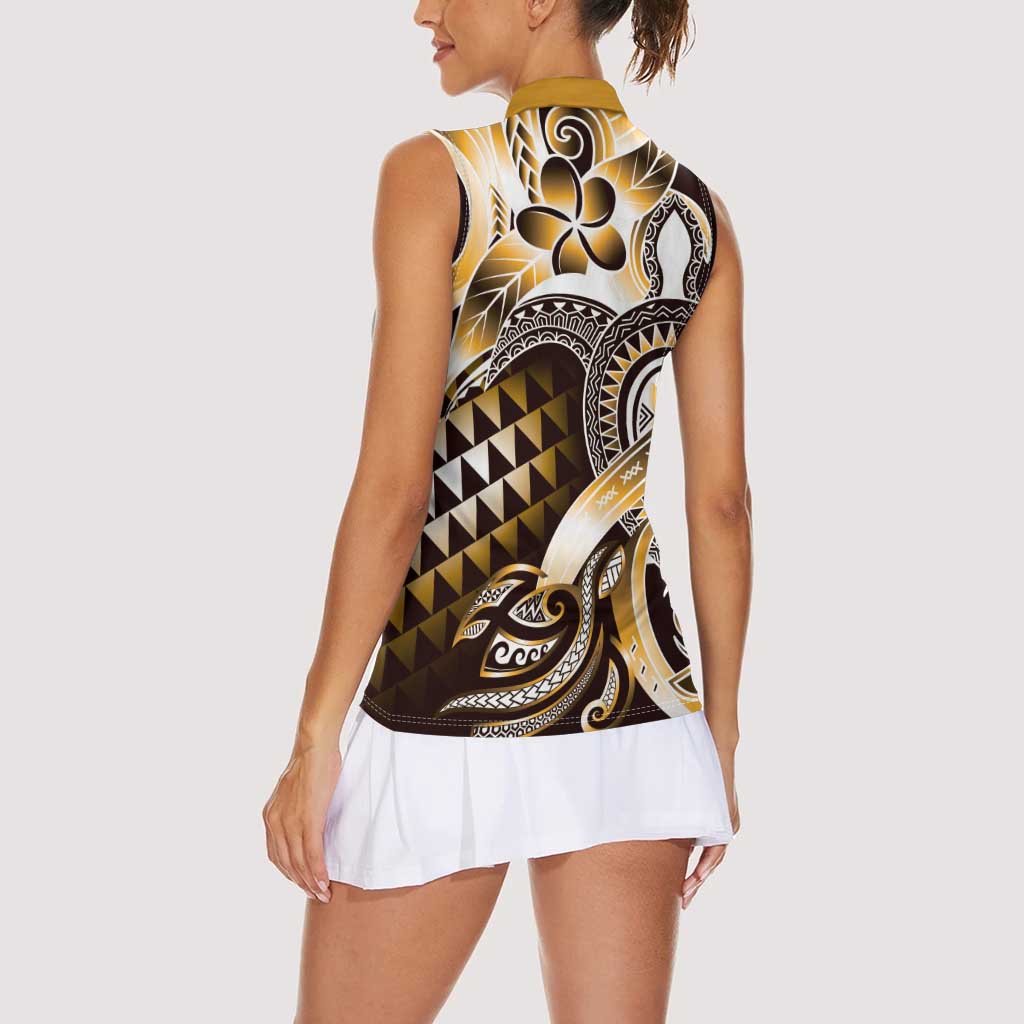 Aloha Gold Tribal Honu Tattoo Women Sleeveless Polo Shirt LT9 - Polynesian Pride