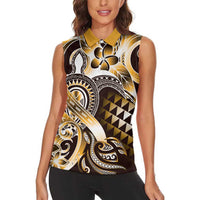 Aloha Gold Tribal Honu Tattoo Women Sleeveless Polo Shirt LT9 - Polynesian Pride