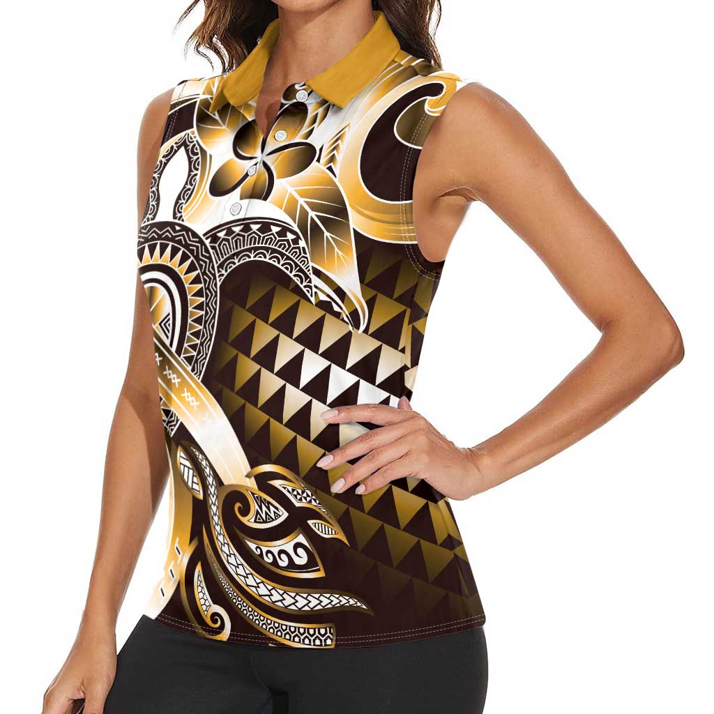 Aloha Gold Tribal Honu Tattoo Women Sleeveless Polo Shirt LT9 - Polynesian Pride