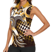 Aloha Gold Tribal Honu Tattoo Women Sleeveless Polo Shirt LT9 - Polynesian Pride