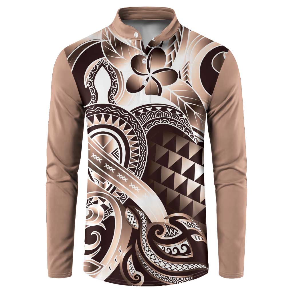 Aloha Mocha Mousse Tribal Honu Tattoo Button Sweatshirt LT9 Mocha Mousse - Polynesian Pride