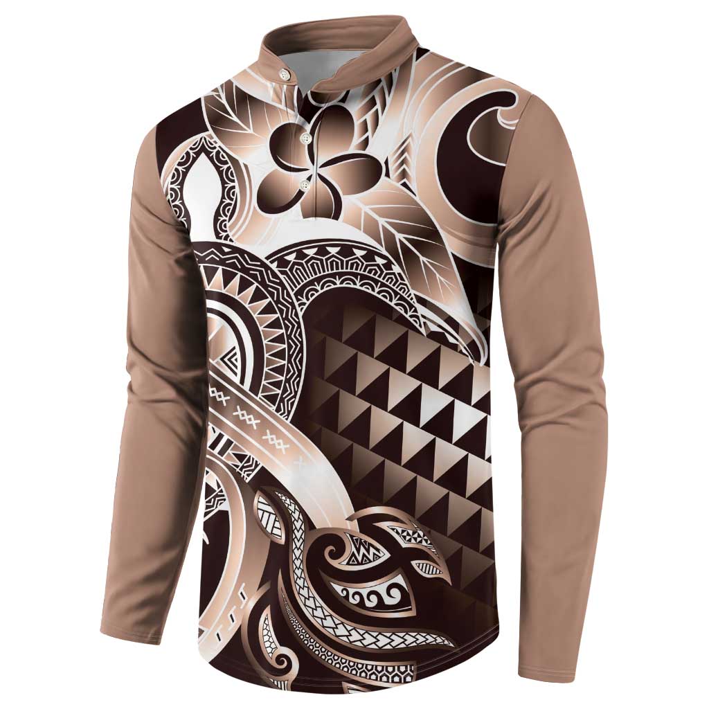 Aloha Mocha Mousse Tribal Honu Tattoo Button Sweatshirt LT9 - Polynesian Pride