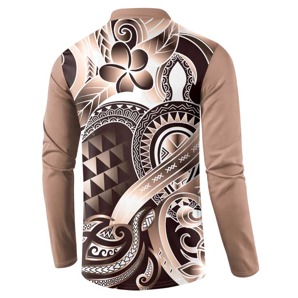 Aloha Mocha Mousse Tribal Honu Tattoo Button Sweatshirt LT9 - Polynesian Pride
