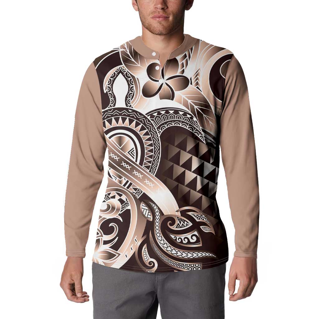 Aloha Mocha Mousse Tribal Honu Tattoo Button Sweatshirt LT9 - Polynesian Pride