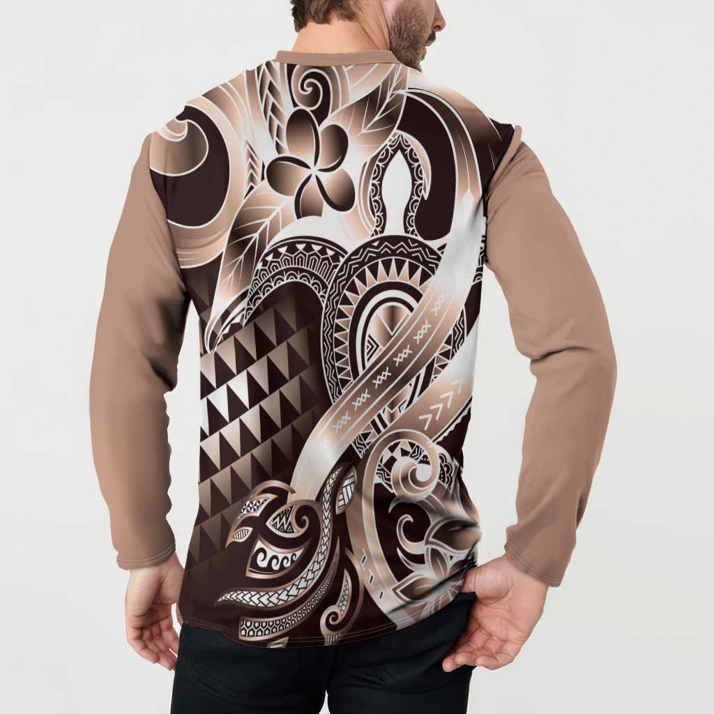 Aloha Mocha Mousse Tribal Honu Tattoo Button Sweatshirt LT9 - Polynesian Pride