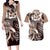 Aloha Mocha Mousse Tribal Honu Tattoo Couples Matching Long Sleeve Bodycon Dress and Hawaiian Shirt